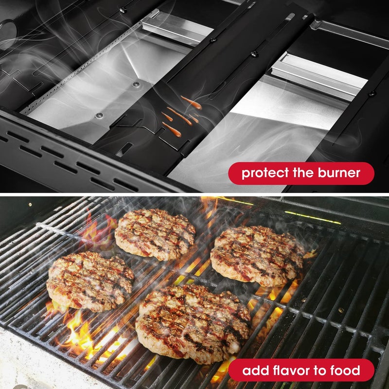 Unicook Heavy Duty Adjustable Porcelain Steel Grill Heat Plate Shield Replacement, Heat Tent, Flavorizer Bar, Burner Cover, Flame Tamer for Gas Grill, Extends from 11.75" up to 21" L, 3 Pack - Image 4